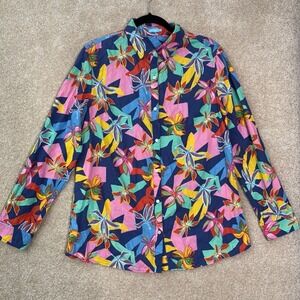 J.MCLAUGHLIN Button Down Shirt Women's Large Floral Long Sleeve Cotton Tropical